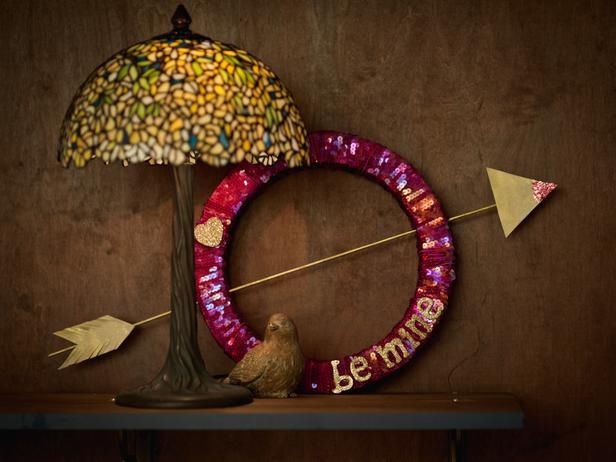 Sequin covered cupids arrow wreath Sequin covered cupids arrow wreath