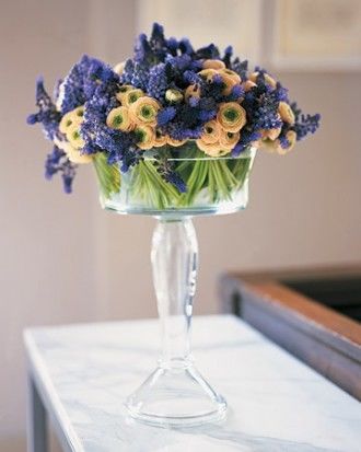 Garden flowers in a glass compote Garden flowers in a glass compote