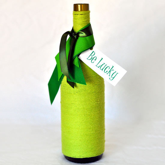 Yarn wrapped St patricks day vase
