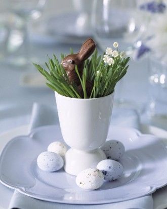 Wheatgrass setting with Chocolate Bunny Favors