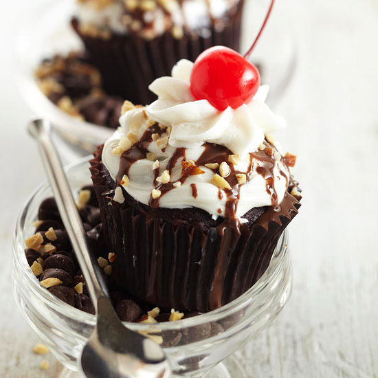Hot fudge sundae cupcakes