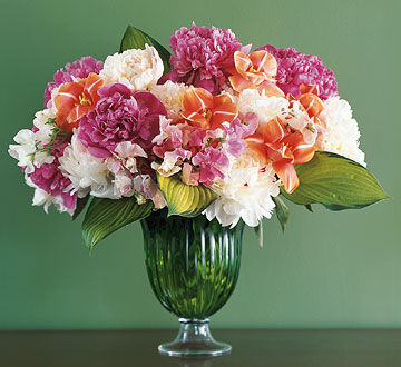 Peonies, tulips and sweet peas