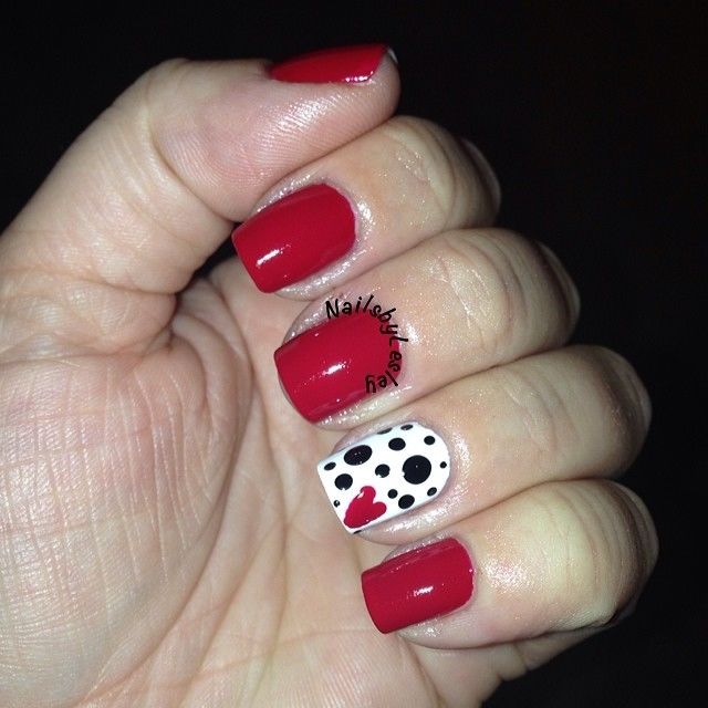 Red and polka dot nails Red and polka dot nails