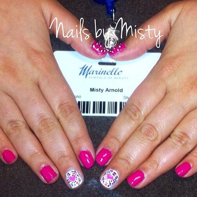 Pink leopard heart nails Pink leopard heart nails