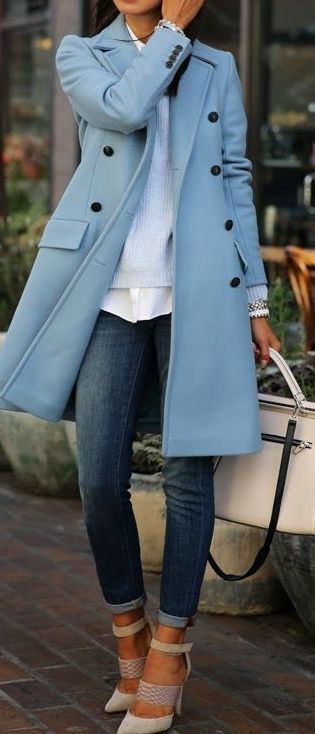 Blue Jacket paired with Jeans and Heels