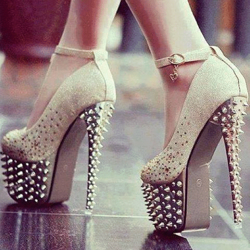 Beige Stilettos with Studs