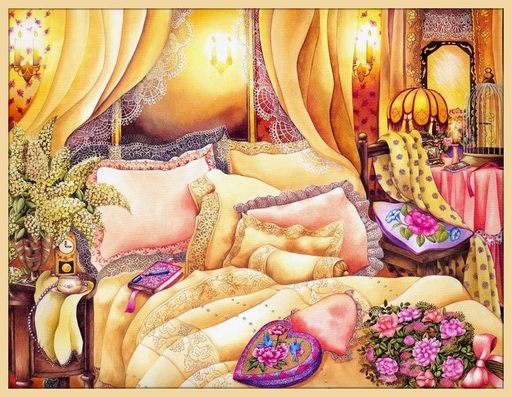 Painting of Romantic Bedroom Painting of Romantic Bedroom