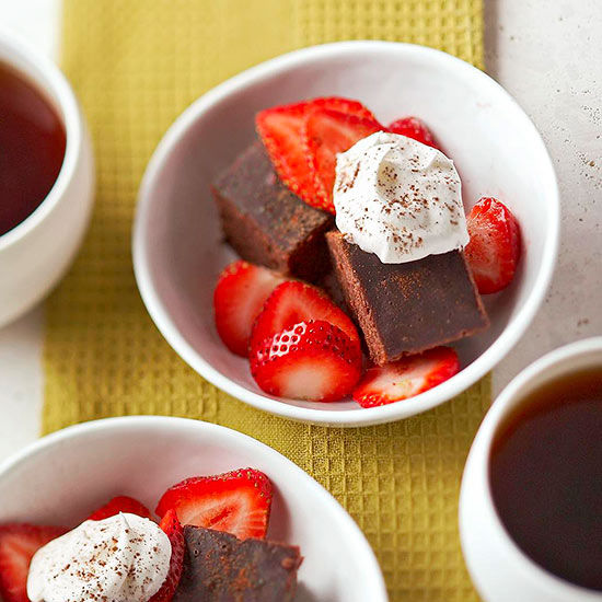 Fudgy brownies with strawberries