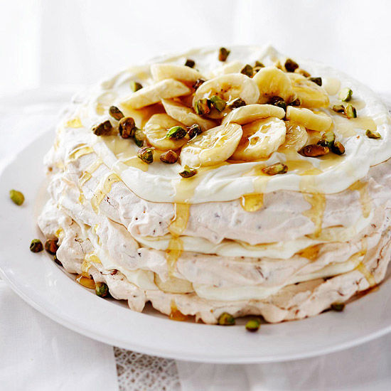 Banana cream pavlova tower