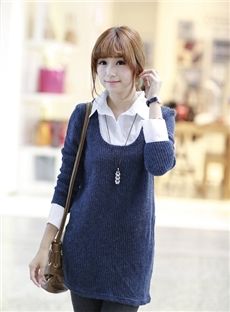 Splendid Knit Blouse Shirt Fake Two Pieces All-matched Blouse