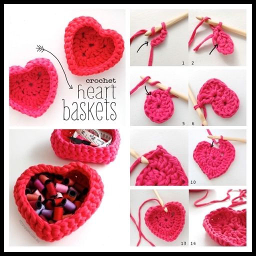 DIY Crochet Heart Shaped Storage Baskets DIY Crochet Heart Shaped Storage Baskets