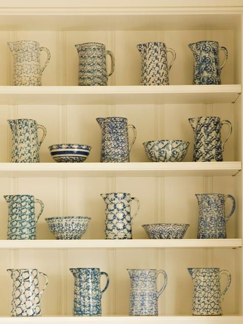Collection of Blue & White Stoneware Pitchers