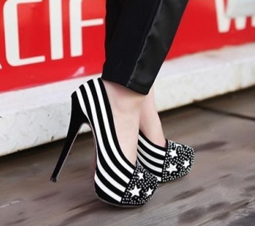 Black & White Stripes & Stars Pumps Black & White Stripes & Stars Pumps