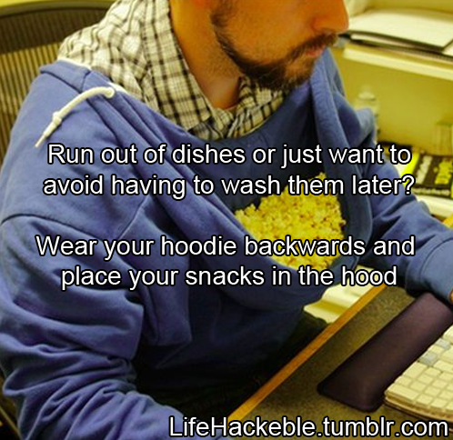 Using hoodie for snacks Using hoodie for snacks