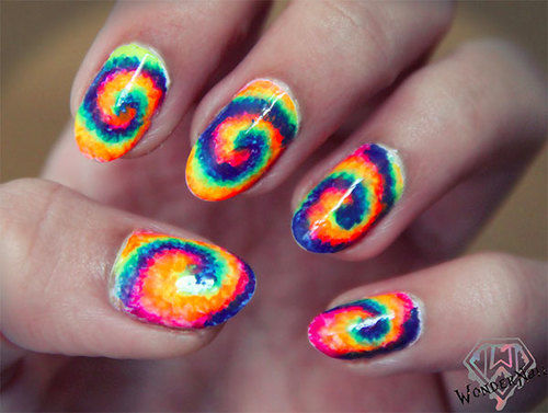 Neon rainbow swirl nails