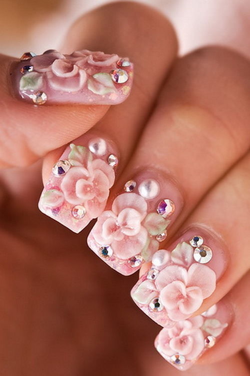 Floral gem nails