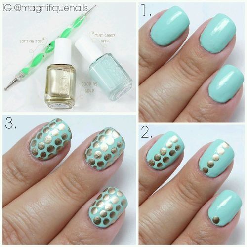 Golden dotted nails