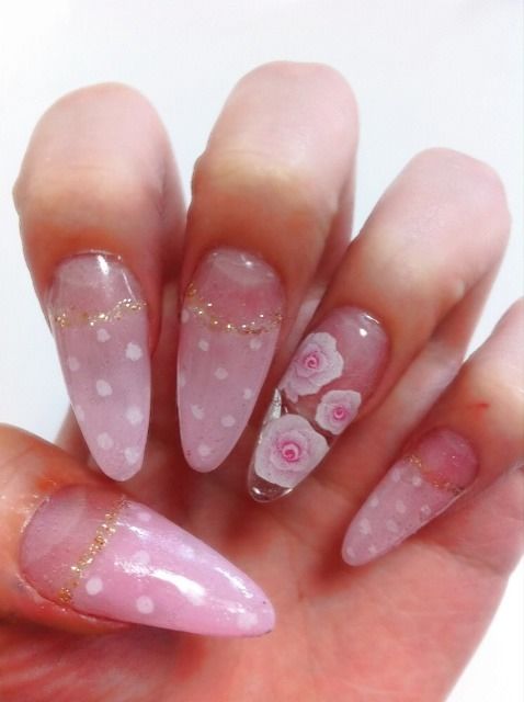 Pink floral nails