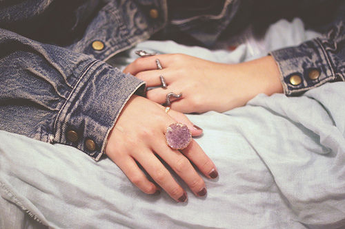 Denim and pink stone