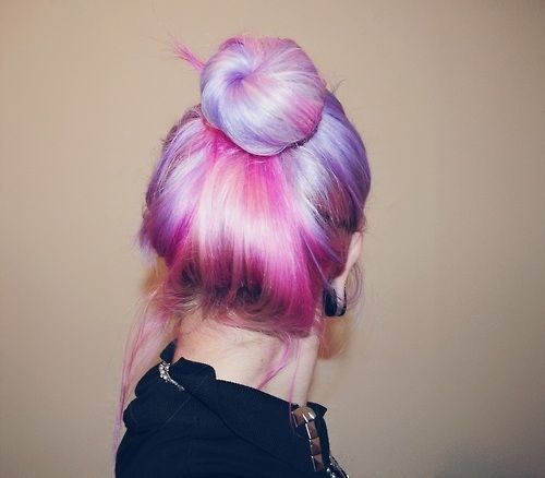 Violet pink bun hairdo