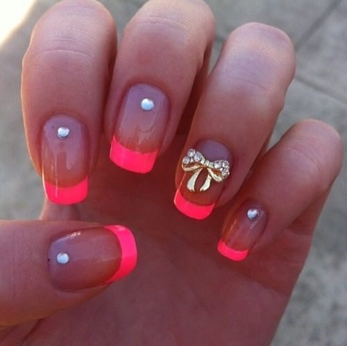 Studded pink tip clear nails
