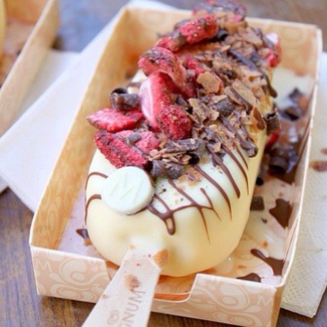 Magnum ice cream with chocolate and strawberry