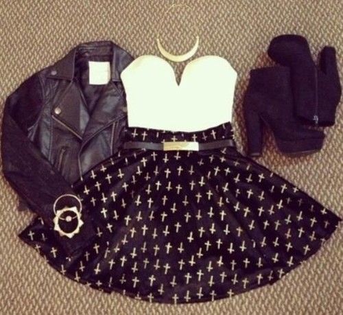 Black Mini Dress with Leather Jacket and Boots Black Mini Dress with Leather Jacket and Boots