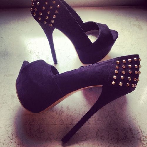 Black Platform Heels with Toe Peek and Studs Black Platform Heels with Toe Peek and Studs