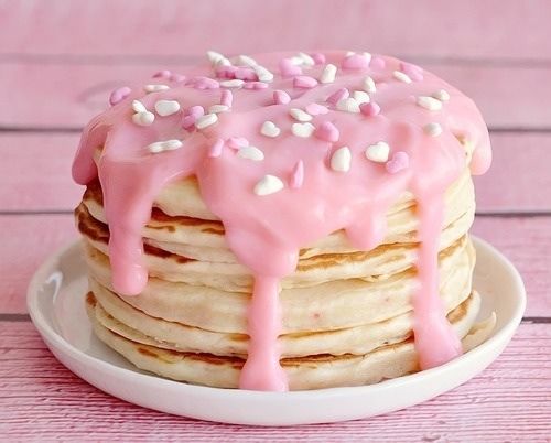 Pancakes with pink icing Pancakes with pink icing