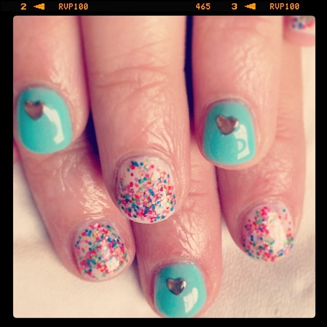 Pastel aqua confetti nails