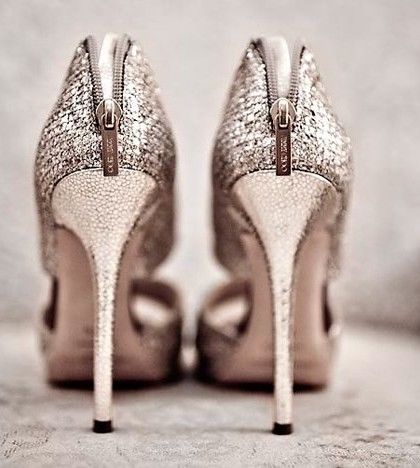 Silver Glitter Stilettos with Zippers