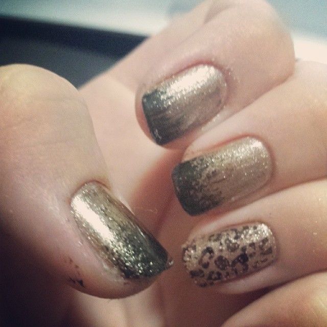 Gold shimmer leopard nails