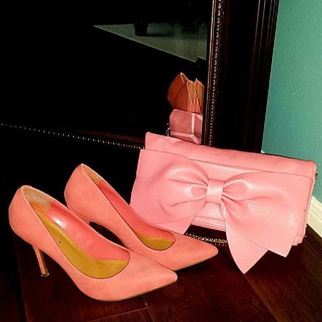 Pink clutch handbag and heels Pink clutch handbag and heels