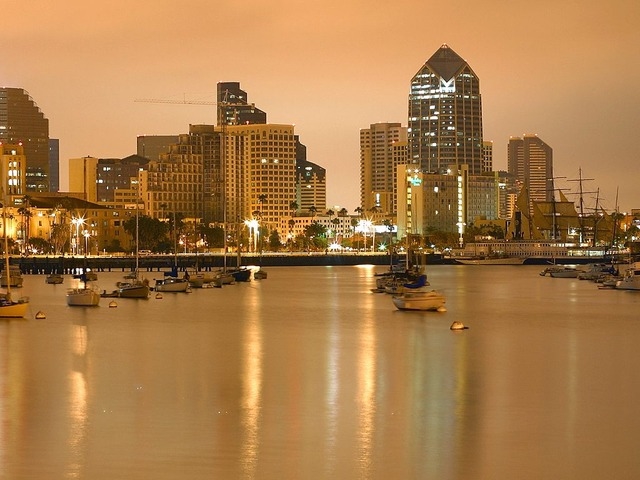 Evening sea port