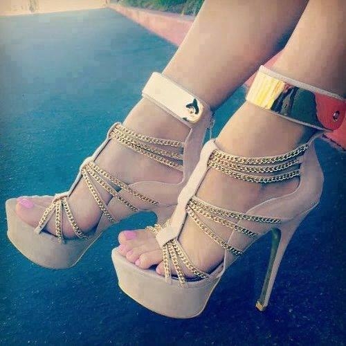 Gold Stiletto Sandals with Chains Gold Stiletto Sandals with Chains