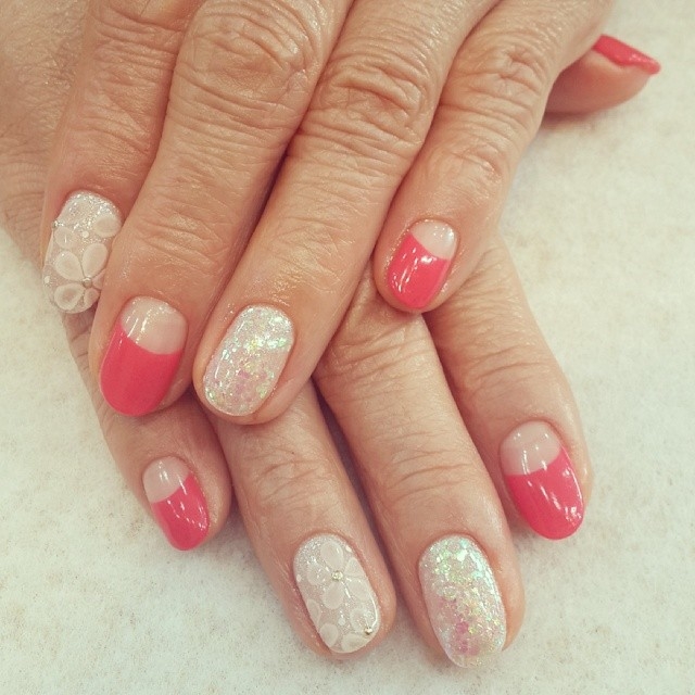 Nude and pink floral nails Nude and pink floral nails