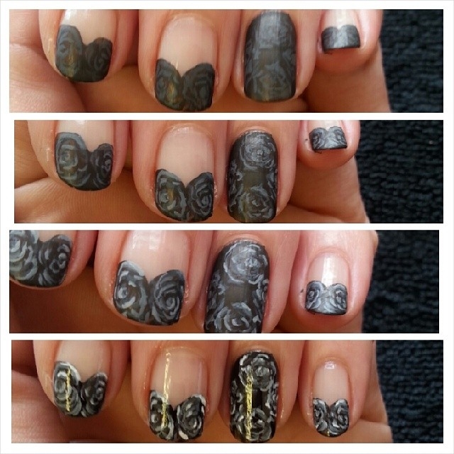 Black abstract rose nails Black abstract rose nails