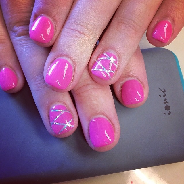 Pink metallic strip nails Pink metallic strip nails