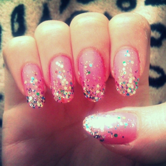 Colorful glitter sparkle pink nails
