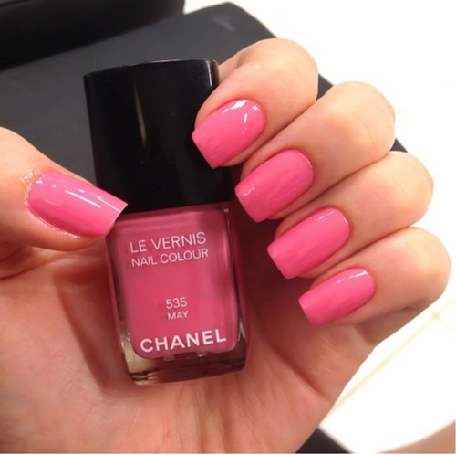 Pink square nails by Chanel