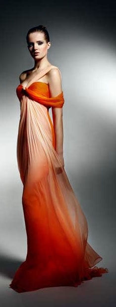 Beautiful Orange and Cream Evening Dress