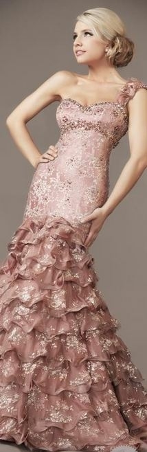 Rose Pink Ruffled Evening Gown Rose Pink Ruffled Evening Gown