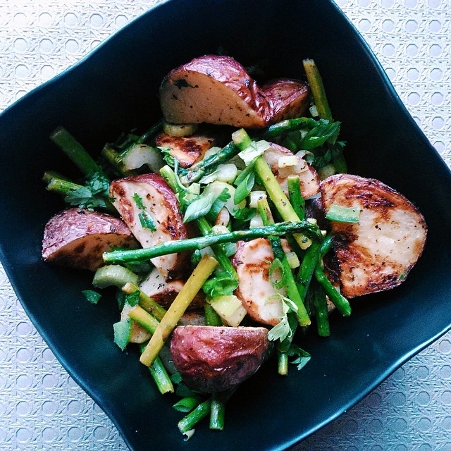 Roasted red skin potato salad with asparagus and celery Roasted red skin potato salad with asparagus and celery