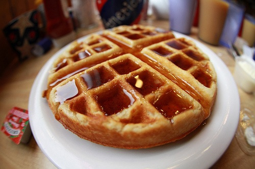 Syrup on waffles