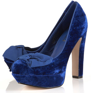 Blue Velvet Pumps with Bows Blue Velvet Pumps with Bows