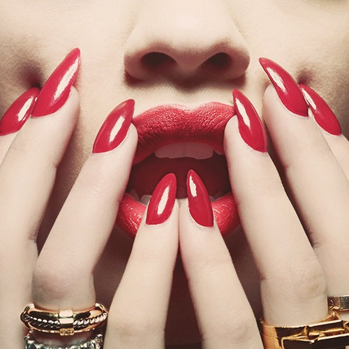 Stiletto Red Nails and lips
