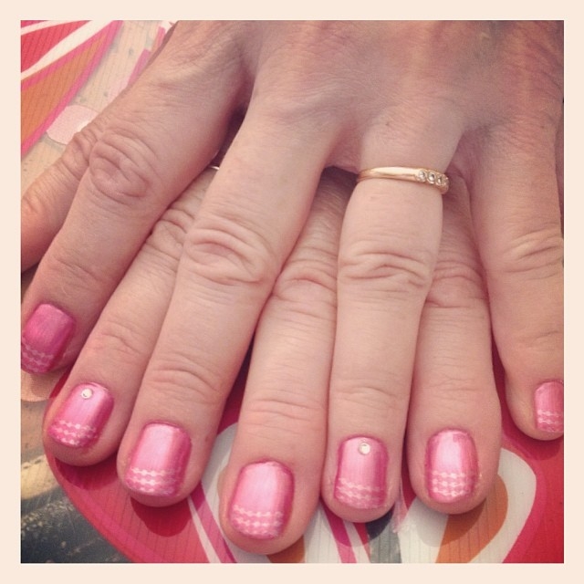 Pink nail stamping