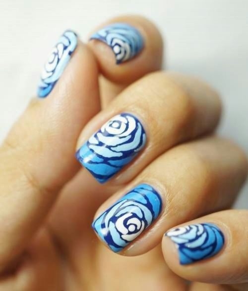 Blue rosey nails