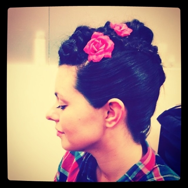 Braided updo with roses Braided updo with roses
