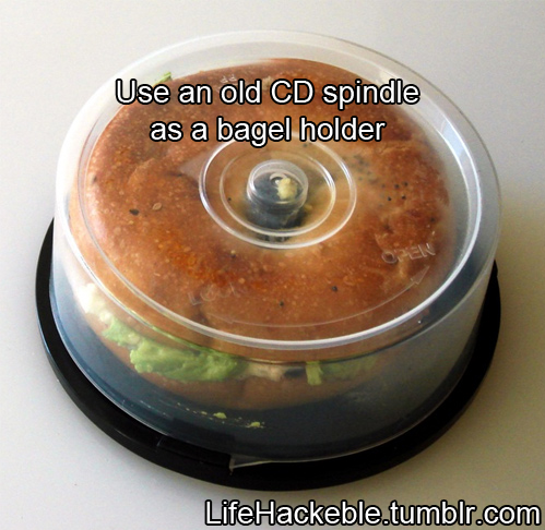 Use an old CD spindle as a bagel holder